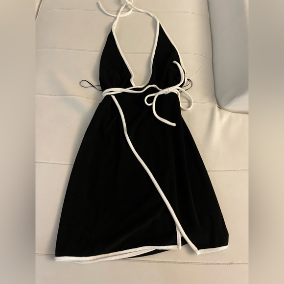 NIA TERRYCLOTH HALTER WRAP DRESS - BLACK small - Picture 7 of 9